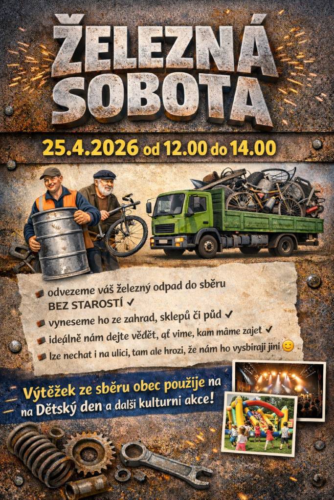 Nabízíme odvoz železného šrotu do sběru! Pomůžeme s nakládkou i vynesením z půdy, budeme rádi, když nám dáte vědět, kde se zastavit (klidně třeba SMS na tel. 774484813 nebo mailem starosta@panenskebrezany.cz). Lze také železný šrot přichystat na ulici, tam ale hrozí, že nás předběhnou jiní sběrači.