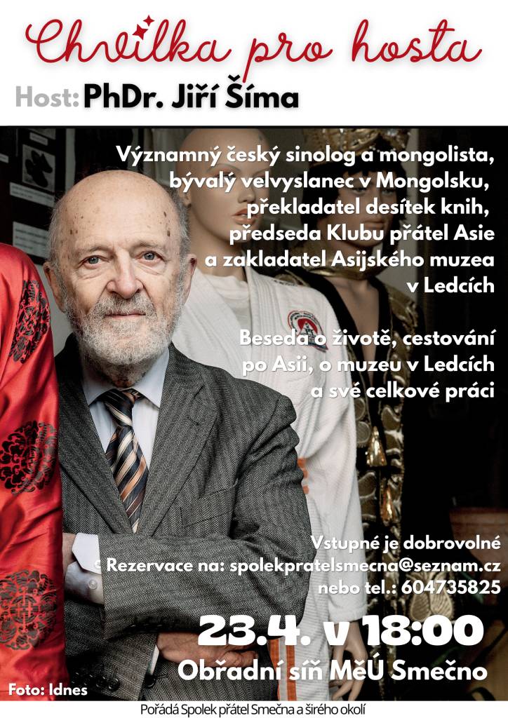 Spolek přátel Smečna a širého okolí Vás zve na výjimečnou a inspirativní besedu s výjimečnou osobností!