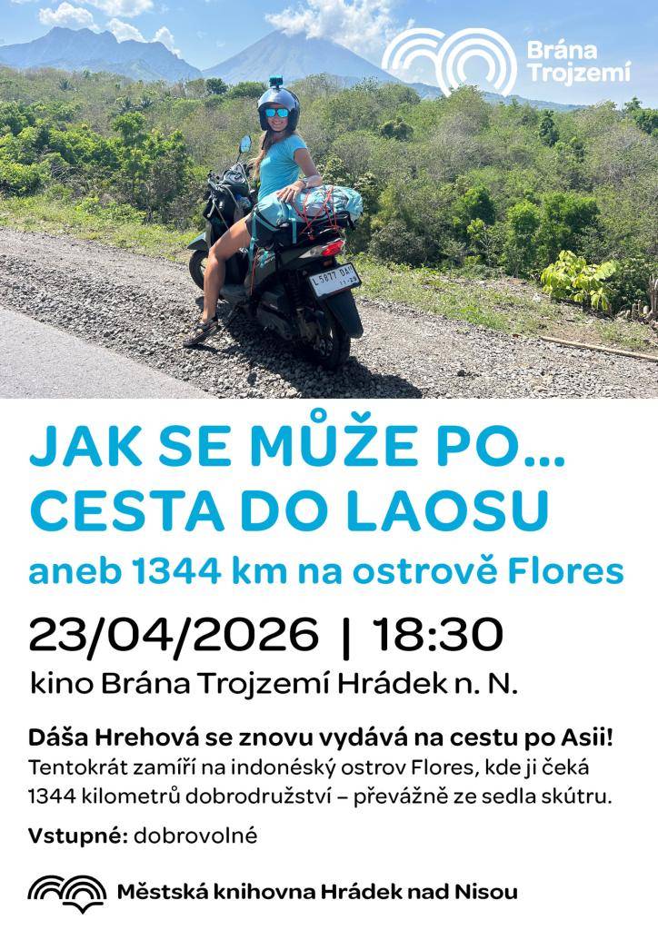 23.4.2026 od 18:30 hodin v kině Brány Trojzemí v Hrádku nad Nisou . Dáša Hrehová se znovu vydává na cestu po Asii! Vstupné dobrovolné