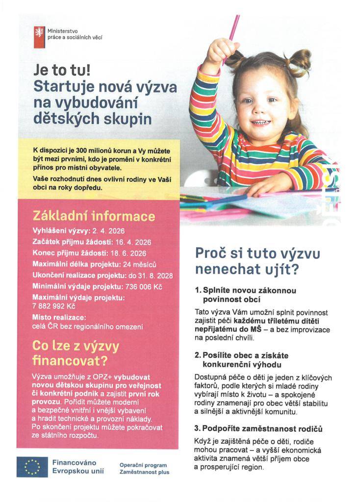 ová výzva na vybudování dětských skupi