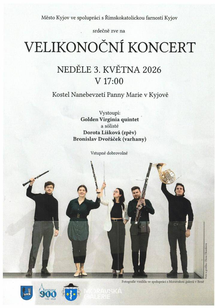 Město Kyjov ve spolupráci s Římskokatolickou farností Kyjov Vás srdečně zve na Velikonoční koncert v neděli 3.května v 17 hodin.