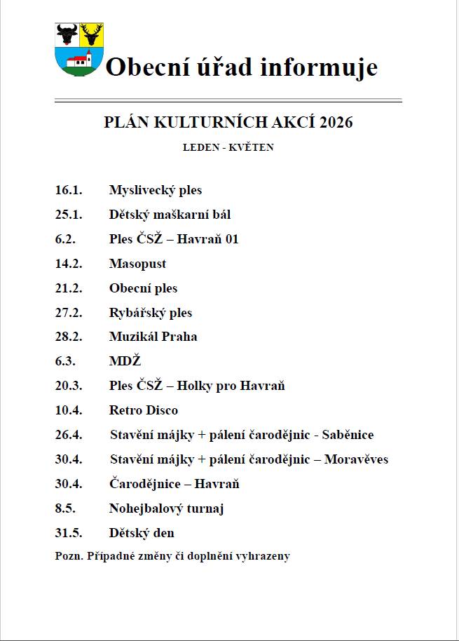 Aktualizovaný plán kulturních akcí.