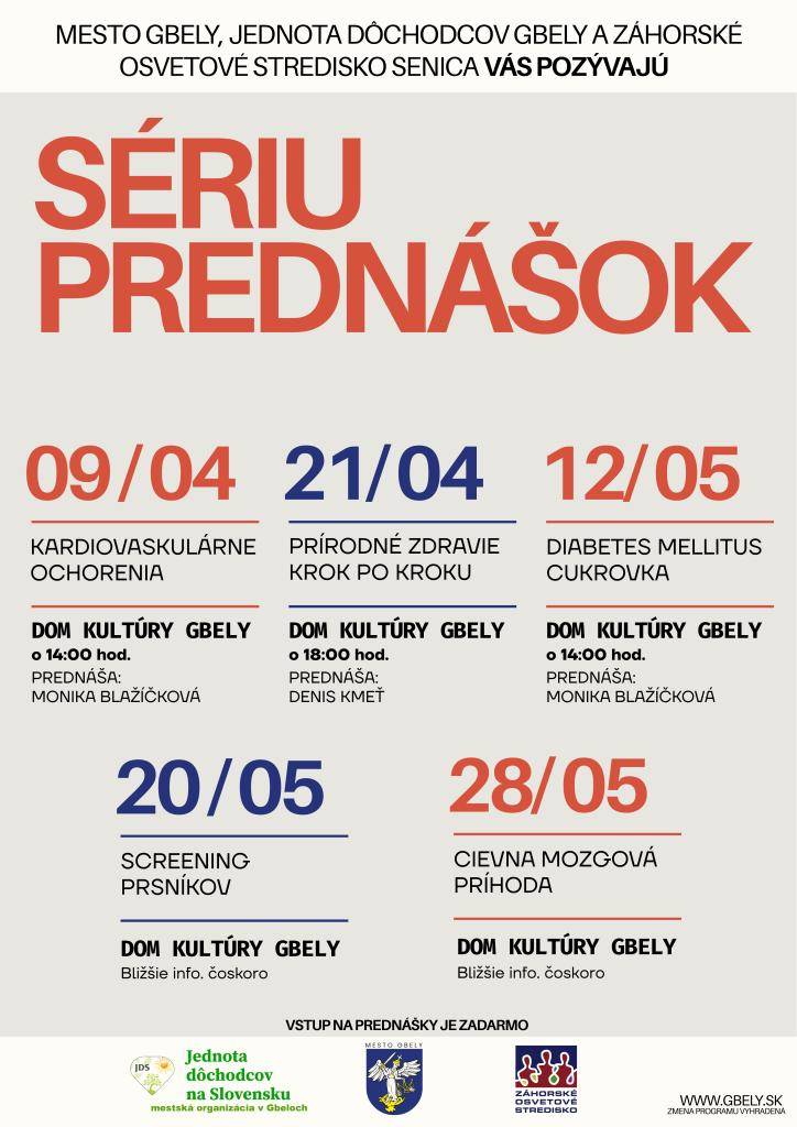 Séria prednášok o zdraví sa uskutoční v Dome kultúry Gbely.