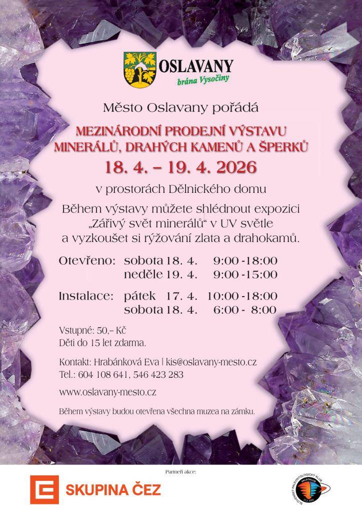 Město Oslavany Vás srdečně zvou na výstavu minerálů.