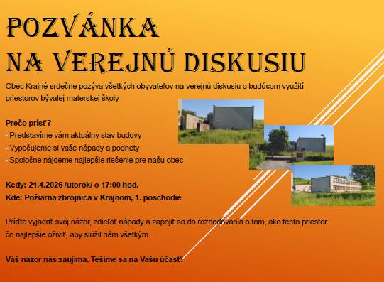 Zapojte sa dňa 21.4.2026 o 17:00 hod do verejnej diskusie - využitie budovy bývalej MŠ