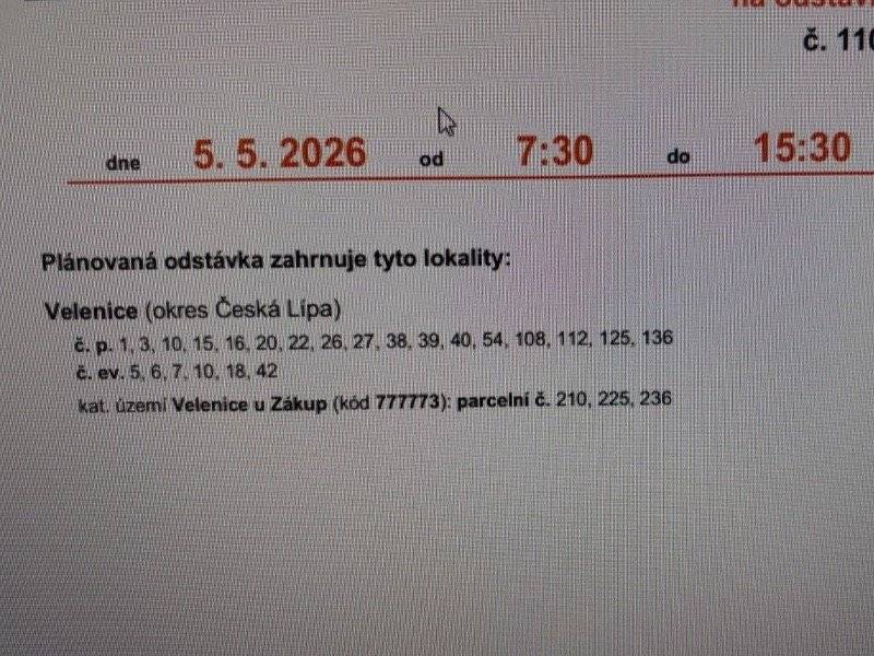 Dobrý den,  dne 5.května od 7:30 do 15:30 hodin proběhne odstávka elektřiny viz příloha. Obecní úřad
