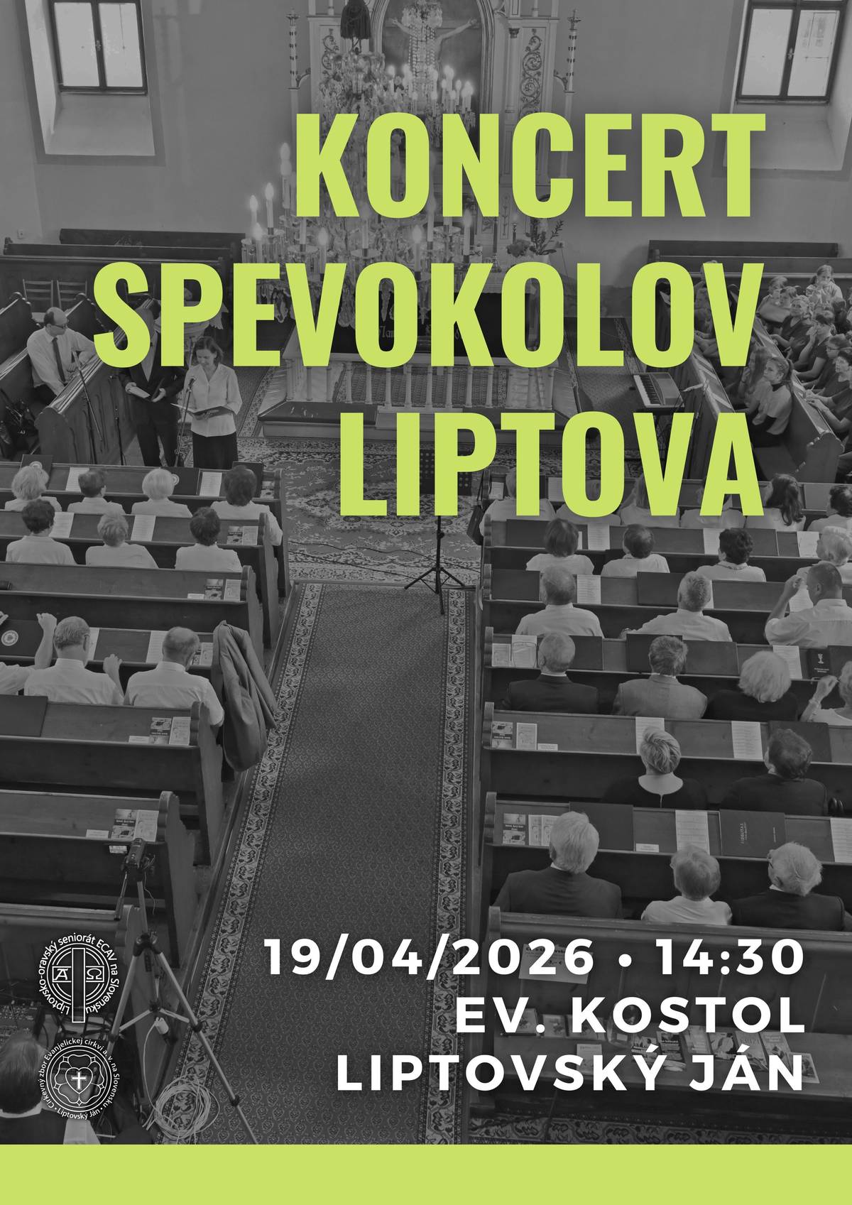 Evanjelický cirkevný zbor v Liptovskom Jáne srdečne pozýva všetkých občanov na Koncert spevokolov Liptova. Ide o prehliadku spevokolov z evanjelických cirkevných zborov z nášho regiónu. Koncert sa uskutoční v nedeľu 19. apríla 2026 o 14:30 v Evanjelickom kostole v Liptovskom Jáne.  Srdečne vás pozývame a tešíme sa na spoločné stretnutie.