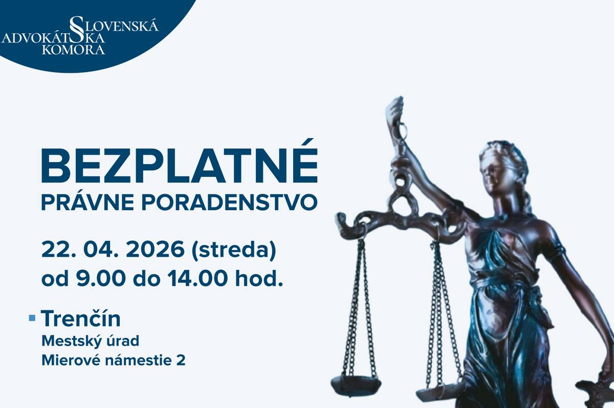 V stredu 22. apríla 2024 budú advokáti Slovenskej advokátskej komory poskytovať bezplatnú právnu pomoc vo veľkej zasadačke Mestského úradu v Trenčíne od 9.00 do 14.00 hodiny. Poskytovanie bezplatného právneho poradenstva je tradičným sprievodným podujatím Dňa advokácie, ktorým si komora pripomína prijatie prvého ponovembrového zákona o slobodnom výkone advokácie v roku 1990. „Slobodná a nezávislá advokácia je podmienkou účinnej ochrany [...]Čítať viac...