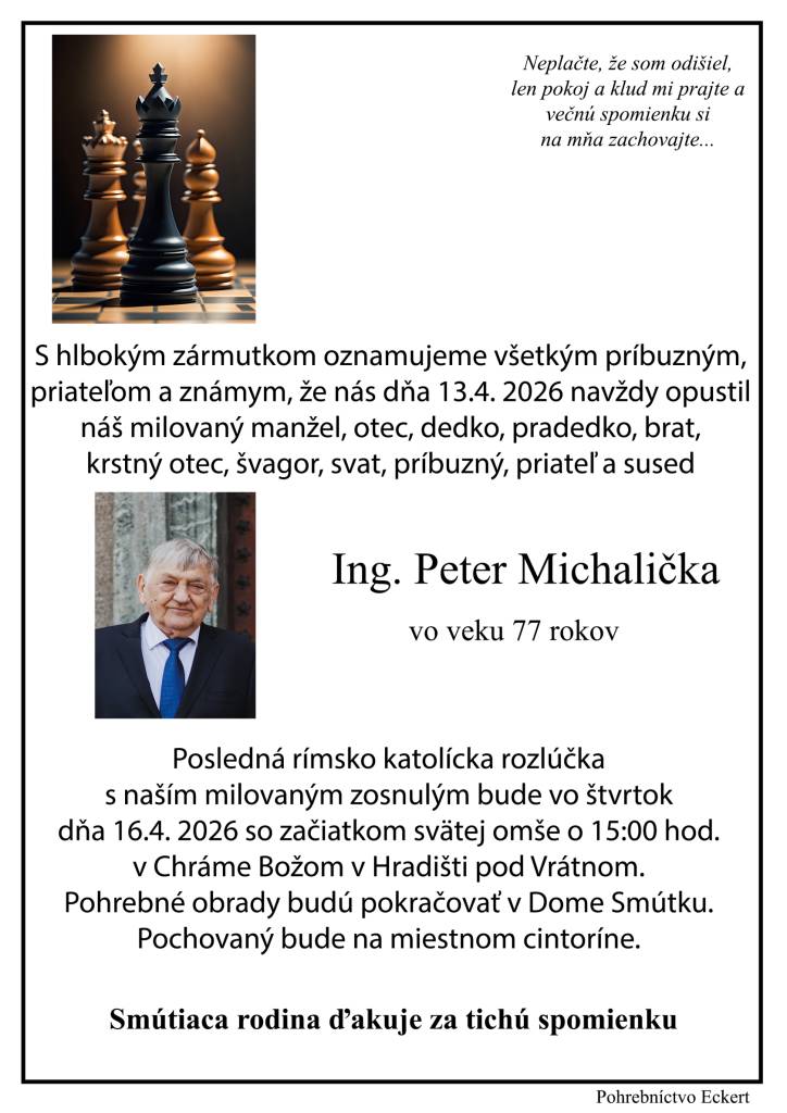 Smútočné oznámenie - Ing. Peter Michalička