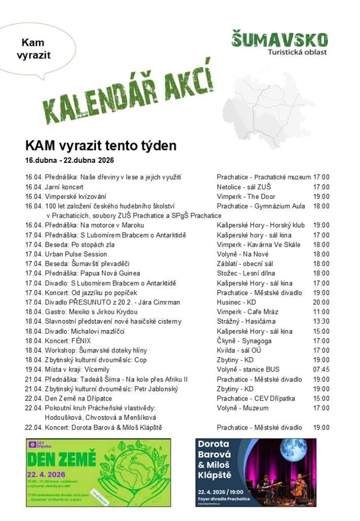 Kalendář akcí pro 16. týden 2026