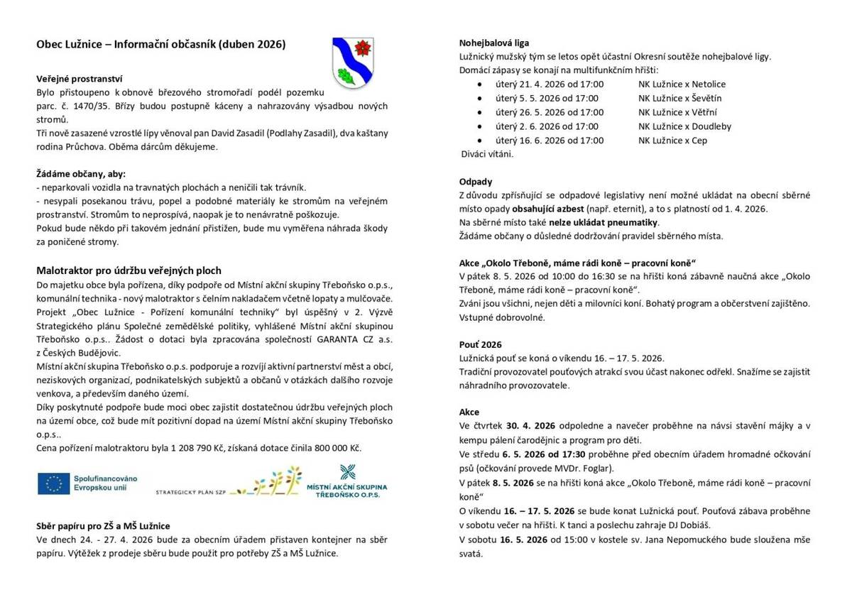 Informační občasník - duben 2026