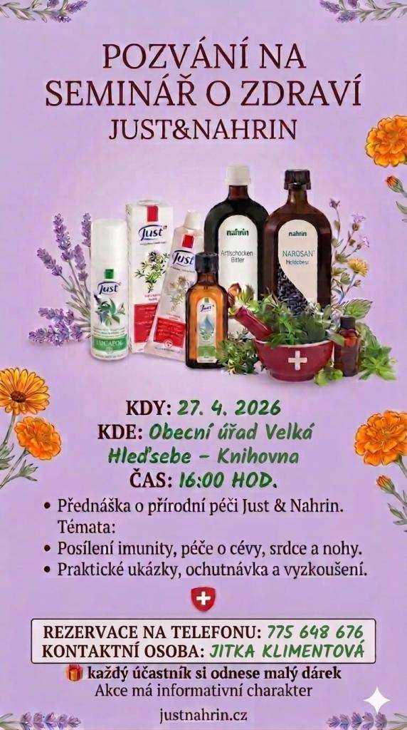 27. dubna 2026 od 16 hodin v knihovně ve Velké Hleďsebi.