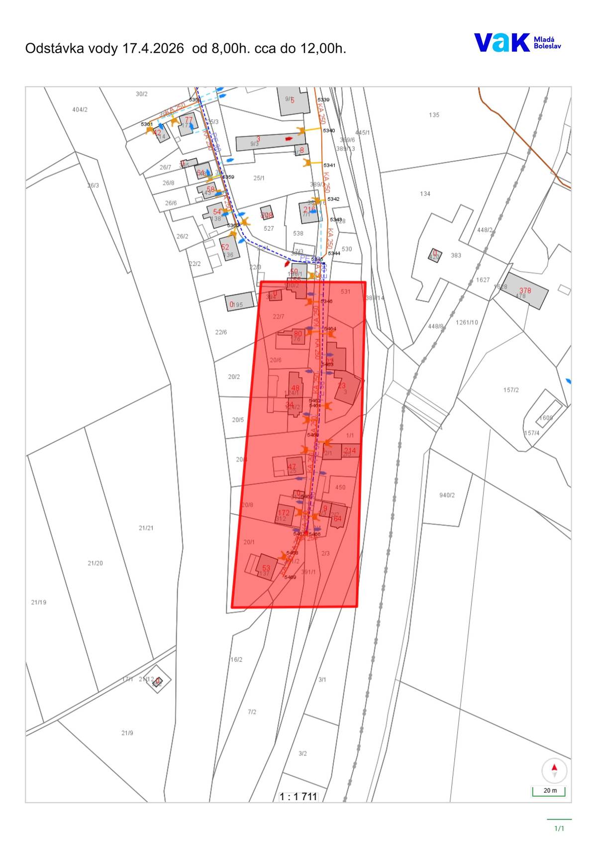 Vodovody a kanalizace Mladá Boleslav a.s. oznamují, že v pátek 17. 4. 2026 dojde k přerušení dodávky pitné vody.  🕗 Čas odstávky: 8:00 – cca 12:00 🔧 Důvod: oprava vodovodu  💌 Obyvatelé dotčených nemovitostí obdrží informaci také do svých poštovních schránek. 📍 Rozsah odstávky je vyznačen v přiložené mapě  Děkujeme za pochopení a omlouváme se za případné komplikace. VaK Mladá Boleslav