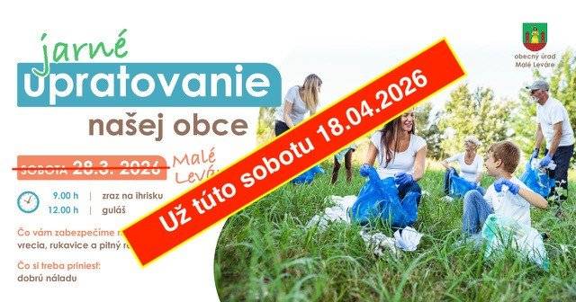 Zraz na ihrisku o 9:00 Zabezpečíme vám vrecia, rukavice, pitný režim Obed o 12:00 - guláš   Vy si prineste len nadšenie a dobrú náladu :)