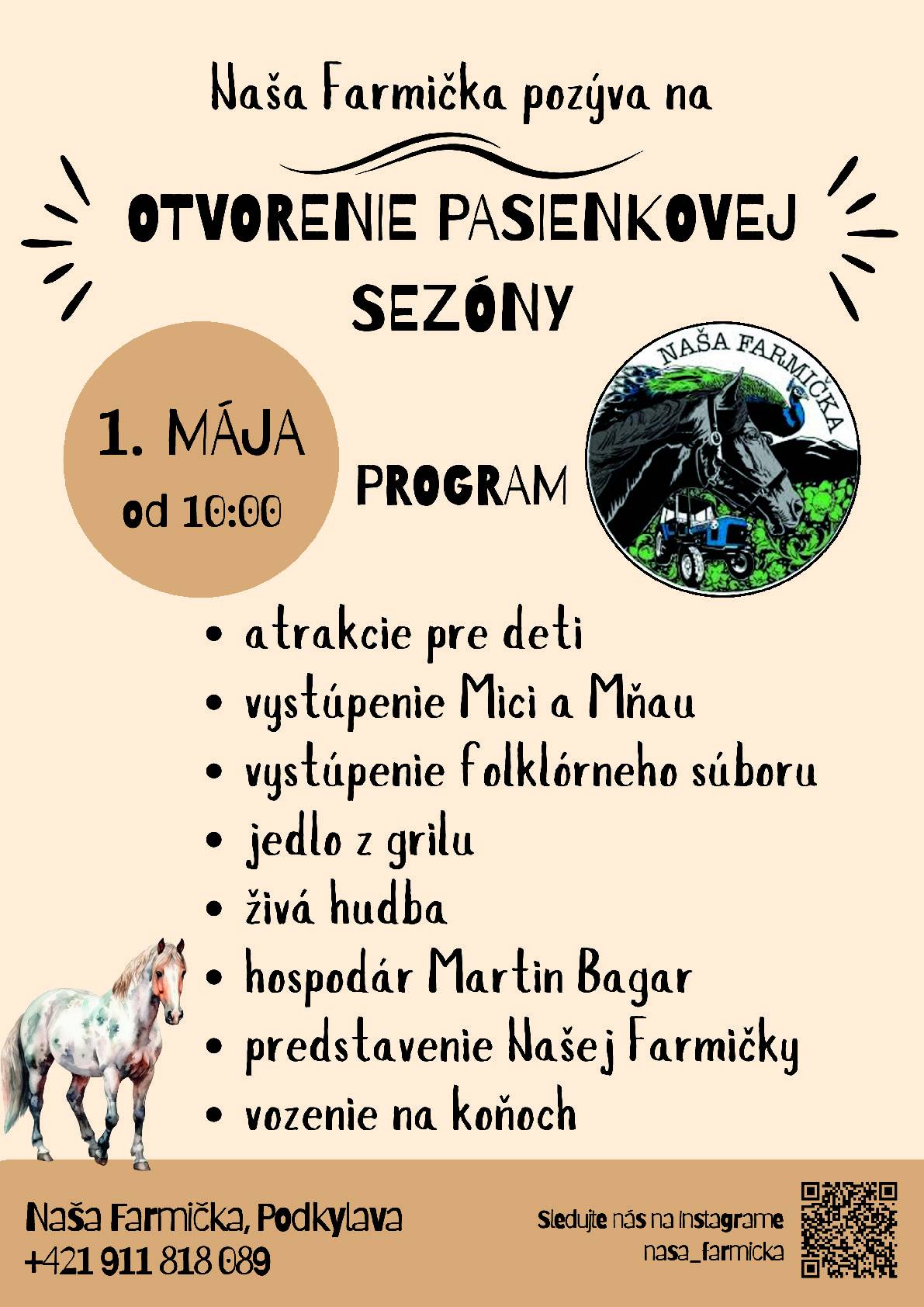 Naša Farmička Vás pozýva na otvorenie pasienkovej sezóny 1. mája 2026 od 10:00
