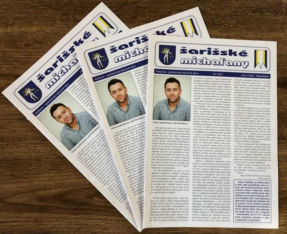 Vážení občania, v rámci skvalitňovania obecných novín, chceli by sme Vás požiadať aj o príspevky od Vás – občanov obce. Články by obohatili stránky nášho občastníka a prispeli by k informovanosti o našej obci. Svoje príspevky môžete zasielať na e-mail: marek.sekerak@sarisskemichalany.sk Vopred ďakujeme, že aj s Vašou pomocou si každý z nás v nich nájde pre seba niečo zaujímavé, dôležité, ale aj poučné. Najbližšia uzávierka článkov - 10. máj 2026.