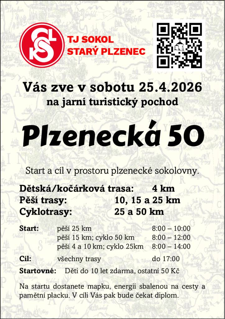 Jarní turistický pochod pro všechny věkové kategorie    Start a cíl v prostoru plzenecké sokolovny