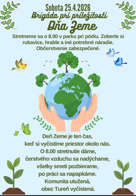 Brigáda pri príležitosti Dňa Zeme 25.04.2026 o 8.00 v parku pri pódiu.