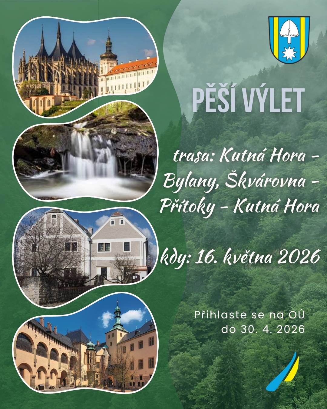 Vydejte se s námi na jarní procházku krásnou krajinou v okolí Kutné Hory! 🌿  📍 Trasa: Kutná Hora – Bylany – Škvárovna – Přítoky – Kutná Hora 📅 Kdy: 16. května 2026  Čeká nás příjemná trasa, hezké výhledy i pohodová atmosféra 🌞  👉 Přihlášení: na obecním úřadě do 30. 4. 2026  Vezměte rodinu či přátele a přijďte si užít den na čerstvém vzduchu 😊  Těšíme se na vás! 🌳