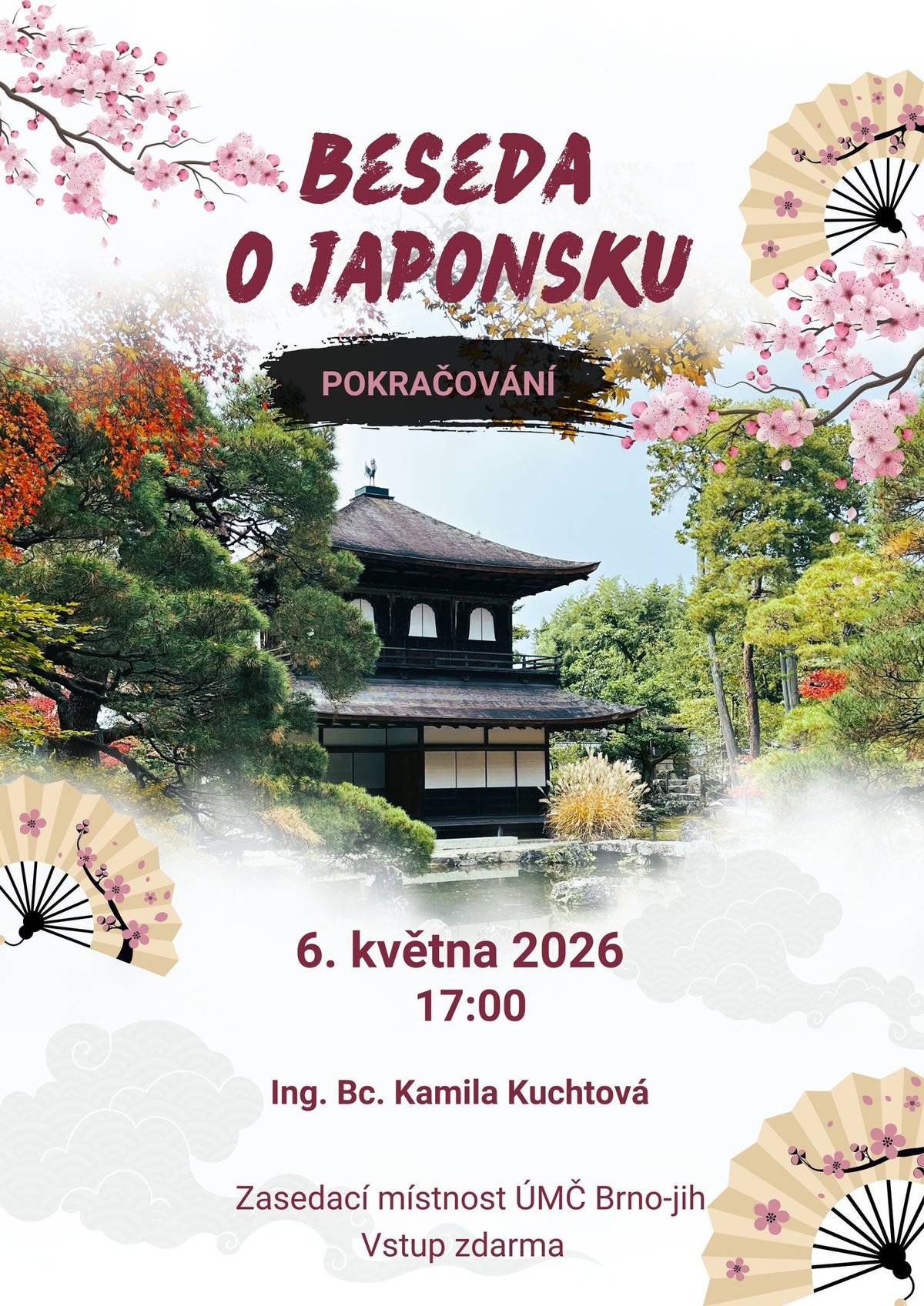 🍚⛩🥢MČ Brno-jih vás srdečně zve ve středu 6. května 2026 v 17. hodin na pokračování besedy o Japonsku, která proběhne v zasedací místnosti ÚMČ Brno-jih.  Besedu vede Ing. Bc. Kamila Kuchtová. Vstup je opět zdarma, těšíme se na Vás 🙂 👌Přáli jste si pokračování této besedy o Japonsku - tak tady je 🇯🇵