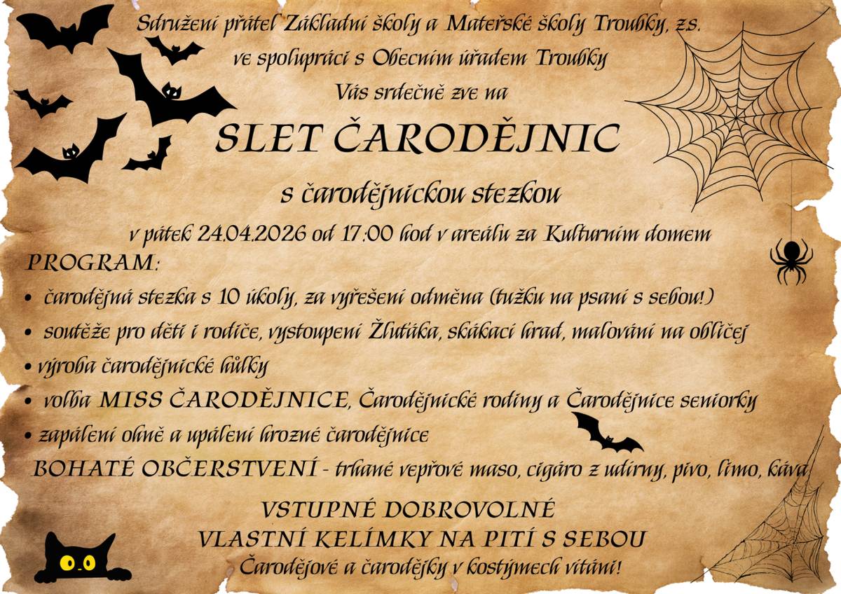 Pozvánka na slet čarodějnic s čarodějnickou stezkou