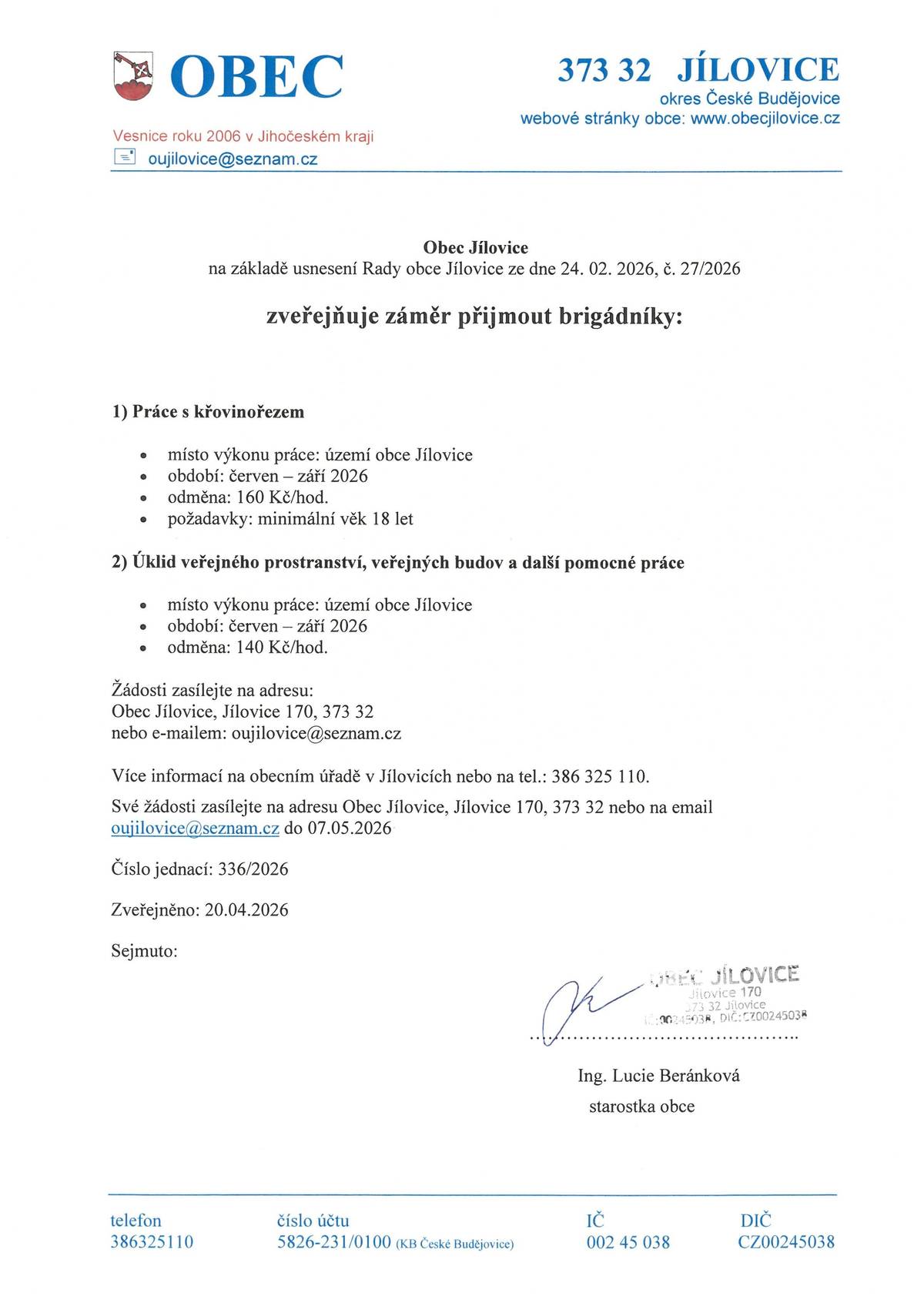 příjem brigádníků