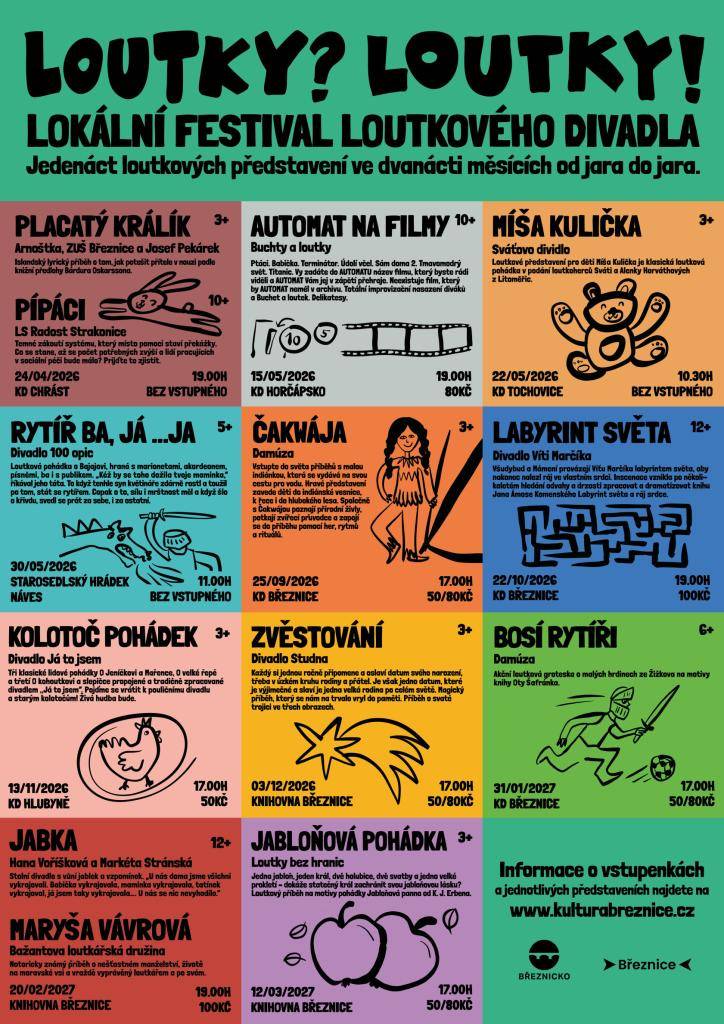 Lokální festival loutkového divadla na Březnicku - 11 divadelních představení ve dvanácti měsících od jara do jara.