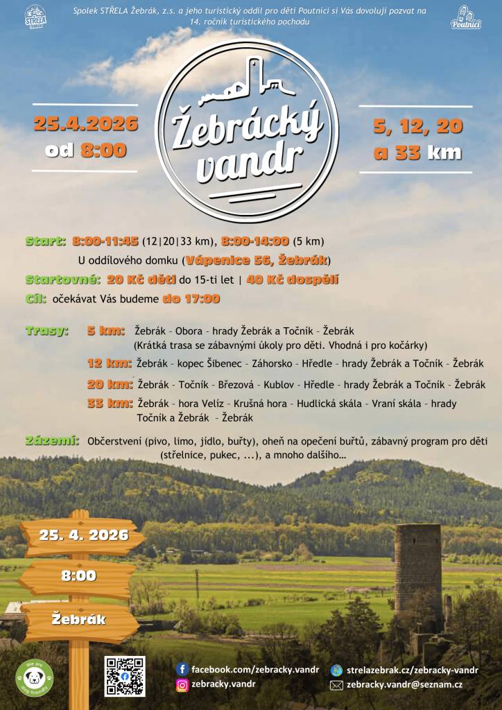 Rádi bychom Vás tímto pozvali na turistickou akci Žebrácký vandr, která se koná v sobotu 25. dubna od 8:00 v Žebráku