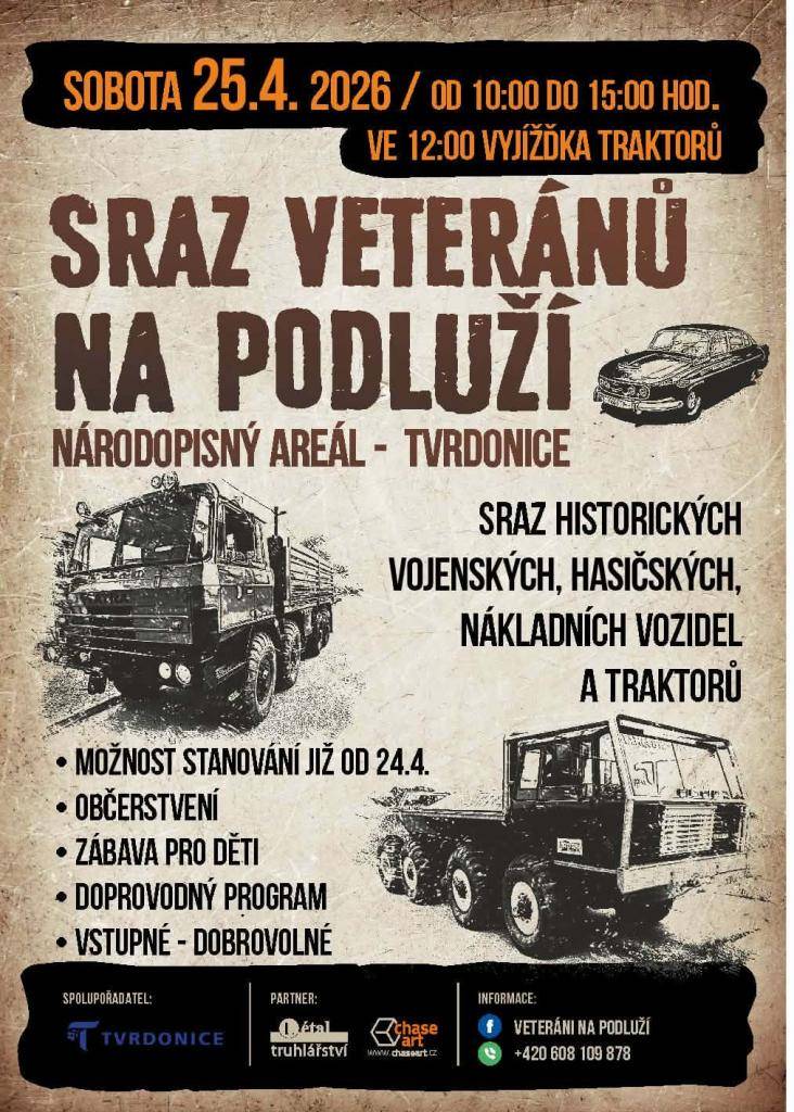 Sraz historických vojenských, hasičských, nákladní vozidel a traktorů.