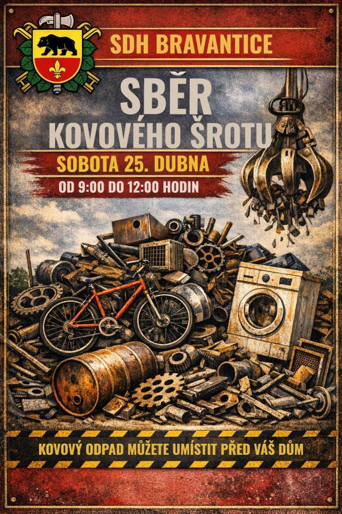 Dne 25. 4. 2026 se uskuteční sběr kovového šrotu.  Kovový odpad můžete umístit před váš dům.    Předem děkujeme.  SDH