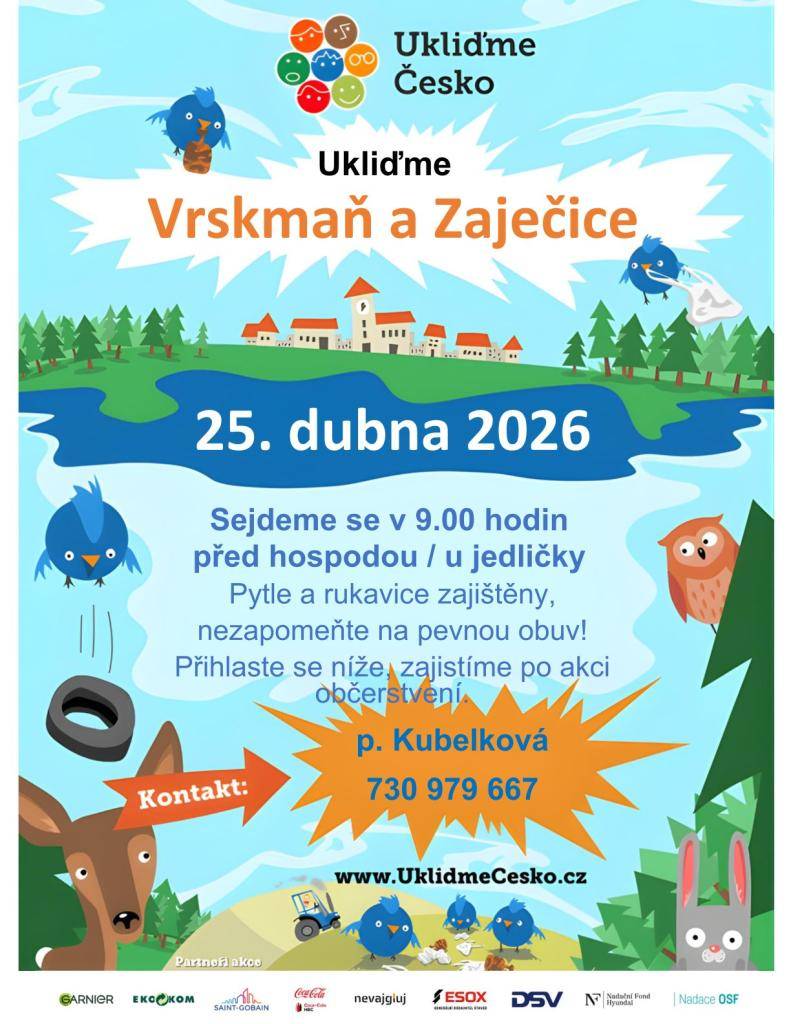 Pojďme v rámci akci Ukliďme Česko společně projít okolí našich obcí. Po akci zajištěno drobné občerstvení u ohně ve sportovním areálu.