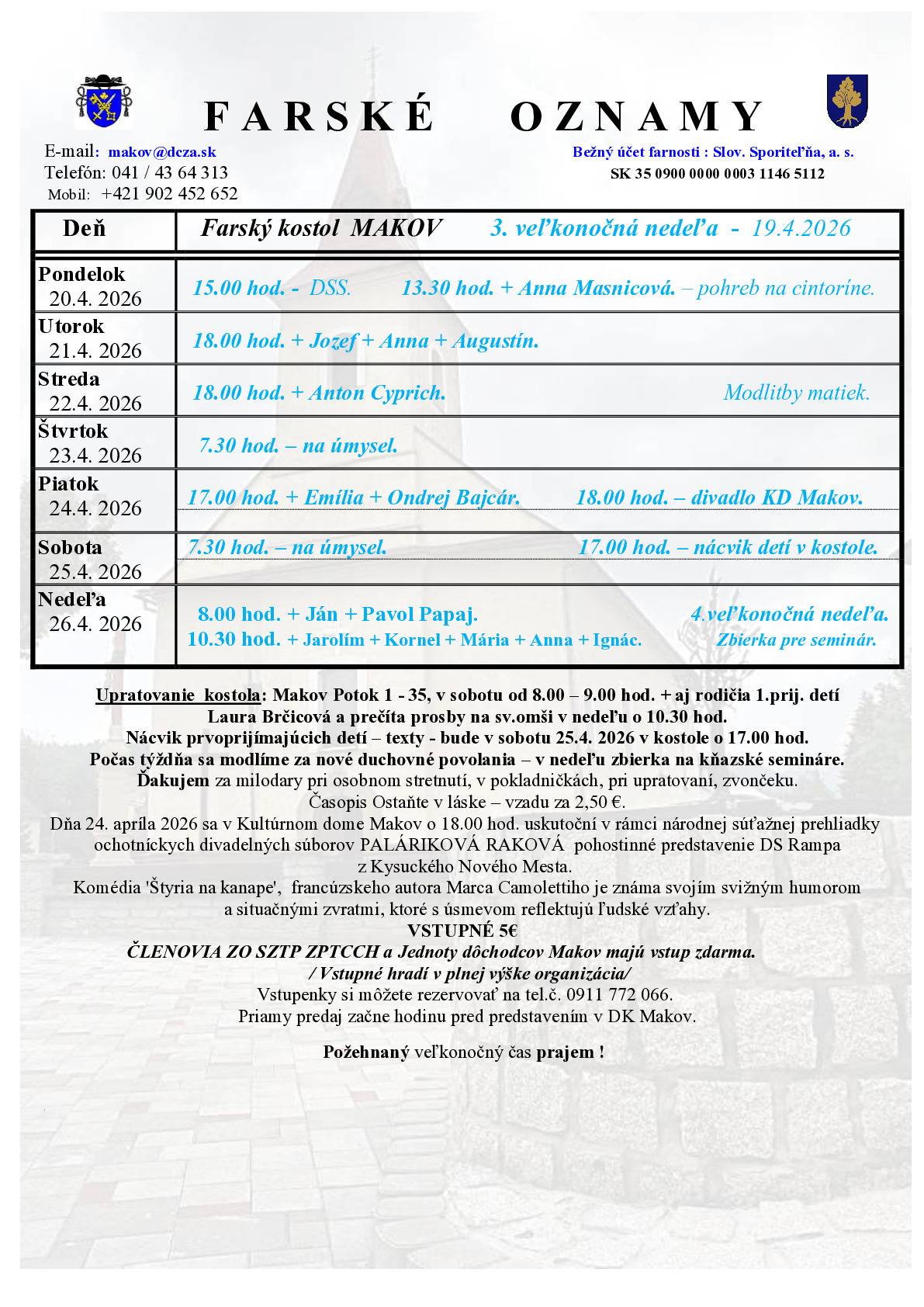 Farské oznamy od 20.04.2026 do 26.04.2026