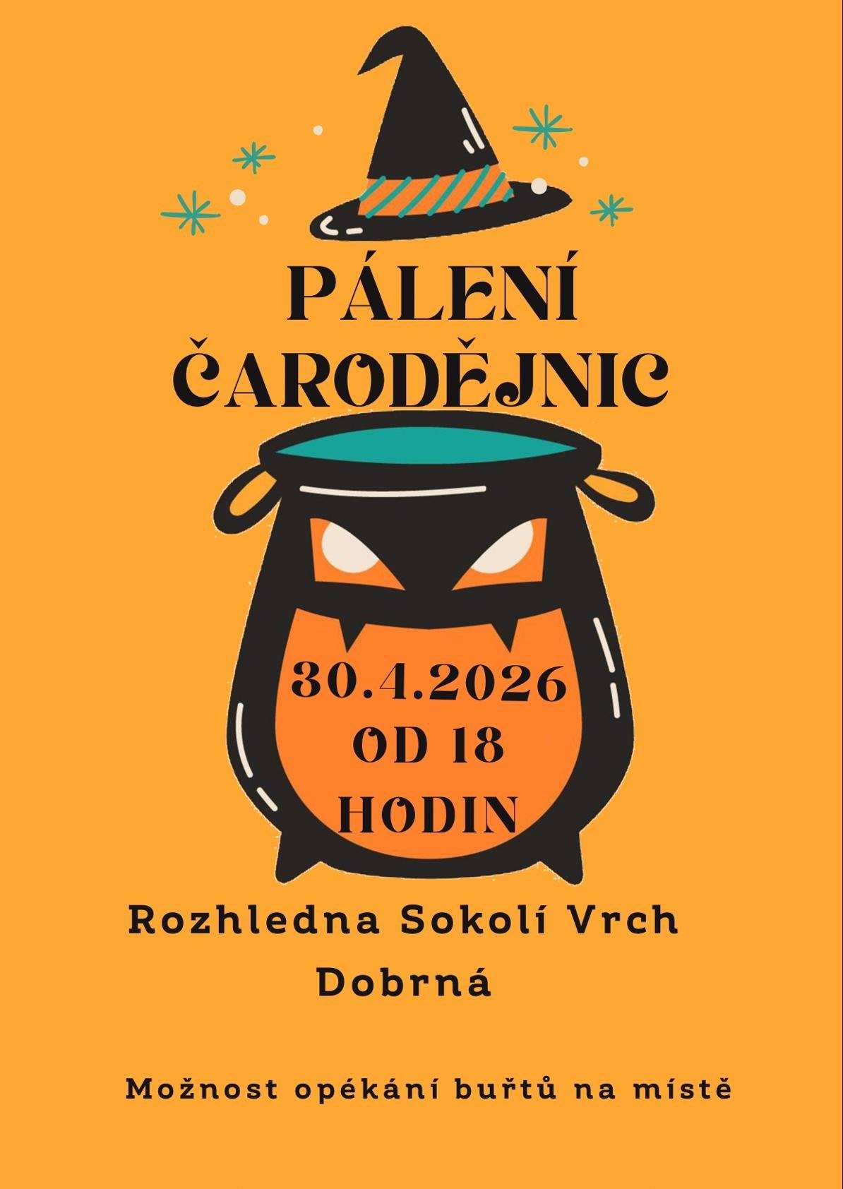 Vážení spoluobčané, zveme vás na tradiční pálení čarodějnic u rozhledny Sokolí vrch.