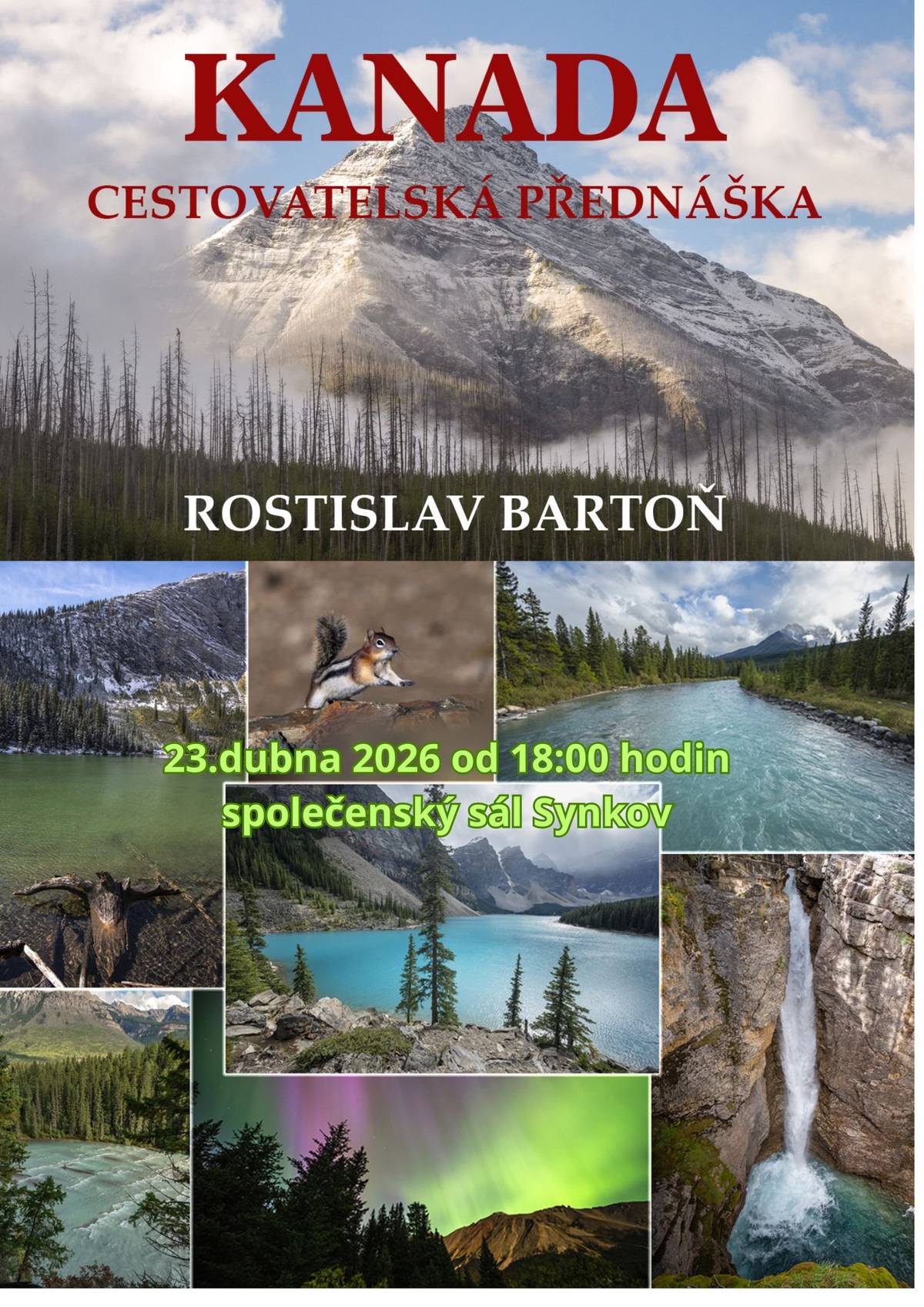 Vážení obyvatelé obce, duben i květen jsou akcemi nabité měsíce, nezapomeňte na ně a podpořte je svou účastí. Ve středu 22.4. se koná od 18 hodin poslední hospodský kvíz této sezóny, ještě je pár míst volných, nezapomeňte se přihlásit. Ve čtvrtek 23.4. nás od 18 hodin čeká přednáška o KANADĚ. Přijďte si poslechnout vyprávění a prohlédnout fotografie pana Rostislava Bartoně, fotografa z Orlických hor. A nezapomeňte si s sebou vzít nějaké drobné, pokud byste chtěli např. hrníček s motivem Orlických hor nebo pexeso, které pan Bartoň přiveze s sebou, viz. jeho web www.rostislavbarton.cz, odkaz e-shop. Ve středu 22.4. máte poslední možnost objednávky pečených kolen a kuřecích čtvrtek na akci pálení čarodějnic od spolku ZA VENKOV. Více informací naleznete na letáku nebo ve zprávě v aplikaci Munipolis ze dne 9.4.2026. Těšte se na akce pálení čarodějnic se stavěním májky 30.4., setkání seniorů 6.5., zájezd pro seniory 14.5. a kácení máje 30.5.