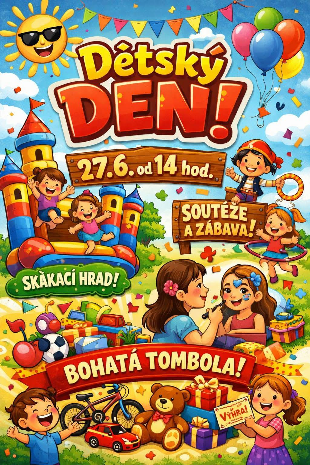 SDH Cerekvice nad Bystřicí za podpory obce pořádá v sobotu 27. června 2026 od 14.00 hodin Dětský den, který se tradičně koná v areálu zámeckého parku Cerekvice nad Bystřicí č.p.1. Připraveny jsou - skákací hrad, bohatá tombola, soutěže a zábava.   Občerstvení zajištěno! Všichni jste srdečně zváni!