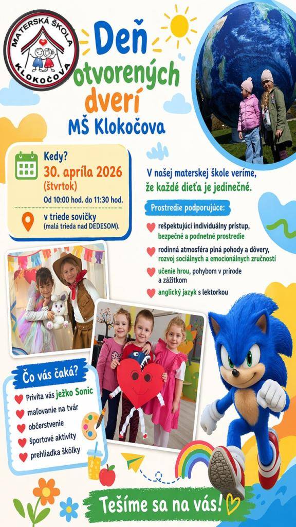 Hnúšťa, 17.4.2026 - Milé mamičky, milé detičky, srdečne vás pozývame na príjemné dopoludnie, počas ktorého spoznáte našu materskú školu, naše pani učiteľky a zažijete kúsok z toho, ako sa u nás hráme, tvoríme a učíme.