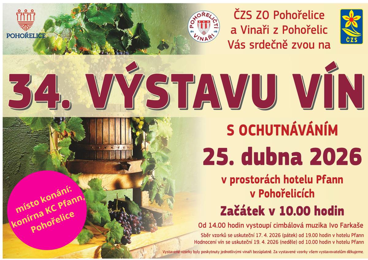 Srdečně Vás zveme na 34. výstavu vín s ochutnáváním