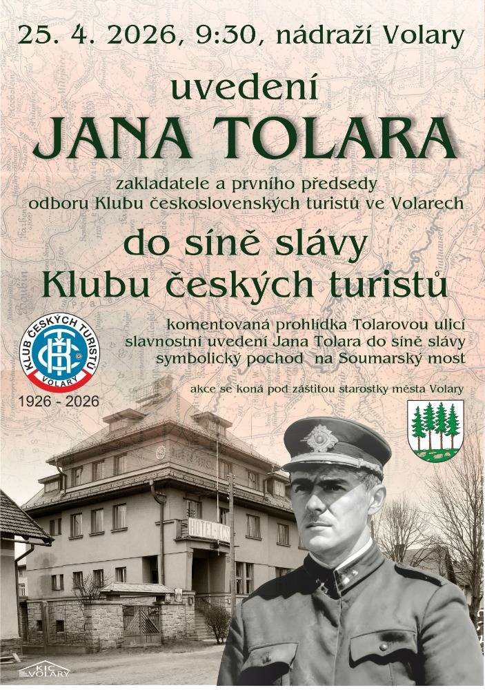 Sté výročí turistů se oslaví i vzpomínkou a uvedením zakladatele turistického klubu  Jana Tolara do síně slávy, komentovanou prohlídkou pod vedením Romana Kozáka  a završí symbolickým pochodem na Soumarský most.  komentovaná prohlídka