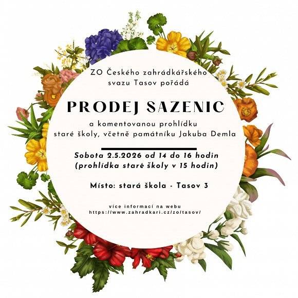 Zahrádkáři zvou na již tradiční jarní prodej sazenic salátu, rajčat, cuket, dýní, paprik, celeru, bylinek, ostružin, skalniček, pokojových rostlin a dalších za výhodné ceny a prohlídku staré školy. Tak se zastavte v sobotu 2. května mezi 14-16h🌼 https://www.zahradkari.cz/zo/tasov/