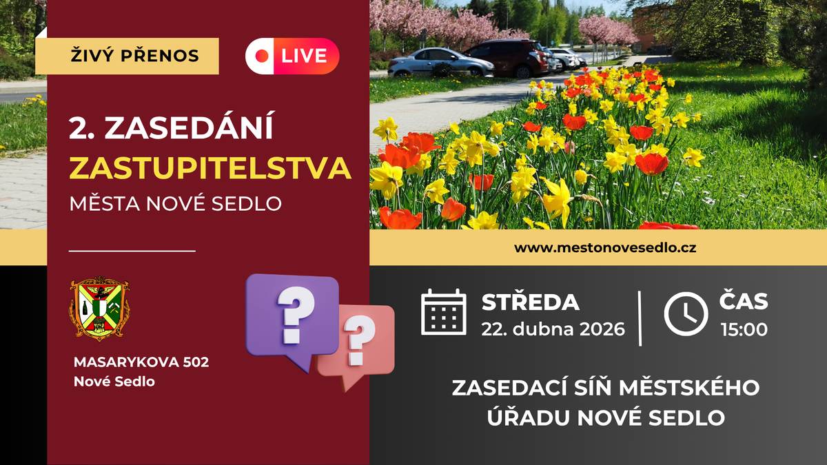 Následující středeční odpoledne bude patřit 2. zasedání zastupitelstva města v tomto roce. Jednání se uskuteční od 15:00 hodin ve velké zasedací síni MěÚ Nové Sedlo.   👉 Jednání je otevřené veřejnosti, takže můžete přijít osobně a diskutovat či sledovat průběh přímo na místě.  🎥 Zasedání bude zároveň opět přenášeno i online – sledovat ho můžete prostřednictvím odkazu: YOUTUBE Program jednání naleznete v příloze tohoto příspěvku.