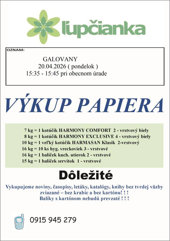 Výkup papiera 20.04.2026