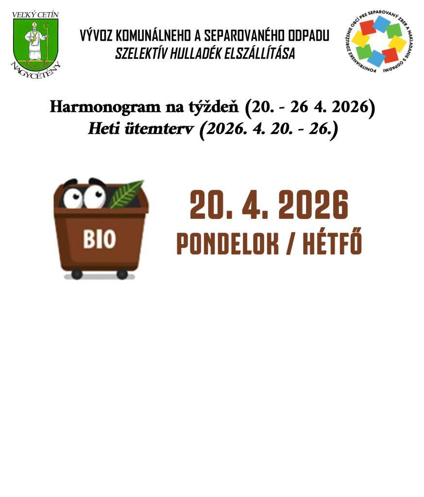 Harmonogram na týždeň (20-26. 4. 2026)