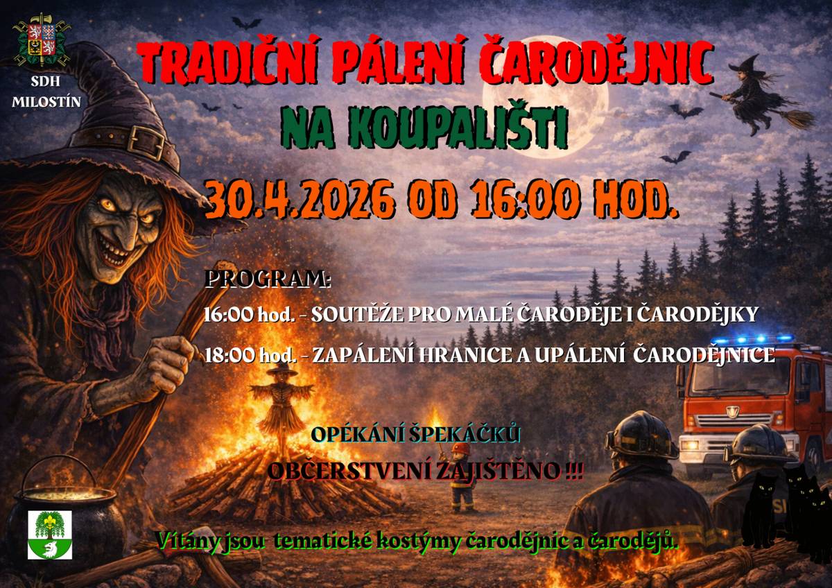 Tradiční pálení čarodějnic na koupališti.