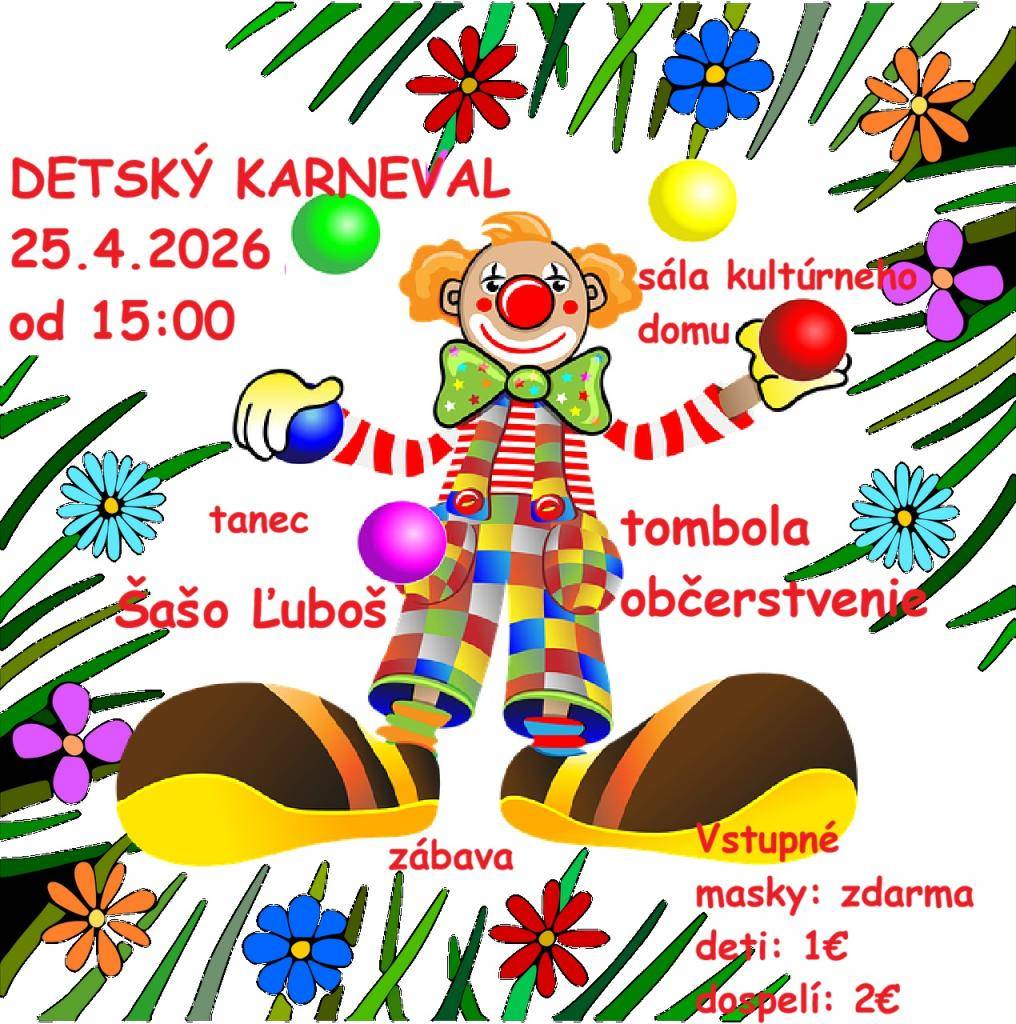 Keďže karneval v pôvodnom termíne sme kvôli chorobnosti museli zrušiť, dávame do povedomia všetkým maskám, že sme vypísali nový opravný termín na 25. apríla 2026.   Prihlasovanie on-line na opravný termín  nie je nutné, vstup umožníme každej maske aj nemaske s dobrou náladou ;-)