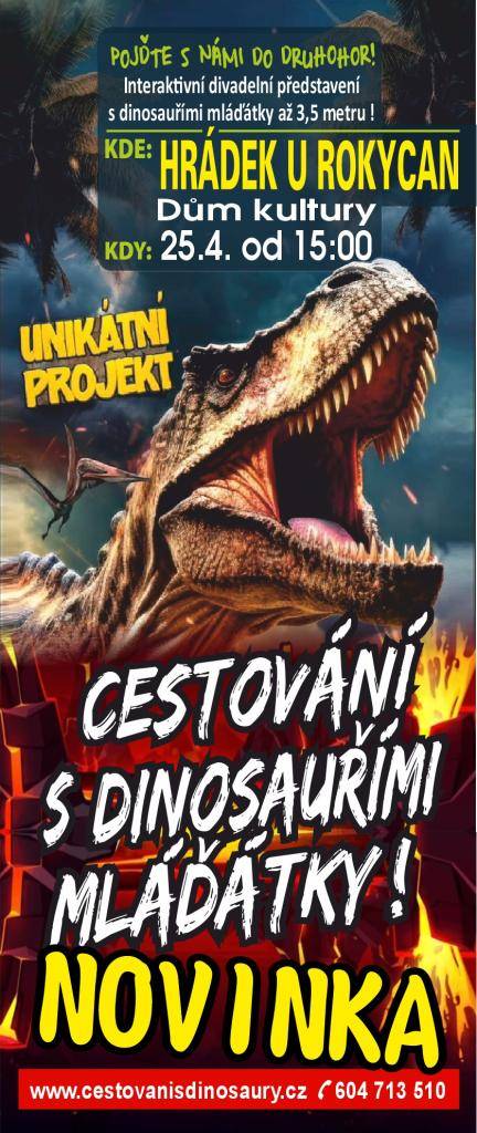 Interaktivní divadelní představení s dinosauřími mláďátky až 3,5 m.