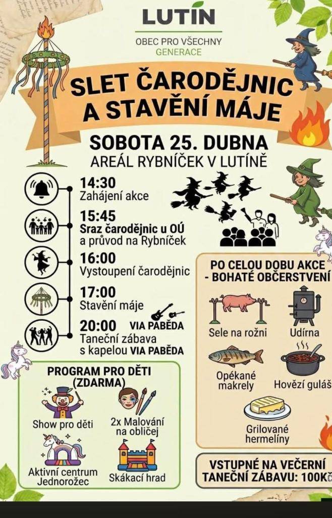 v sobotu 25. dubna v areálu Rybníček v Lutíně
