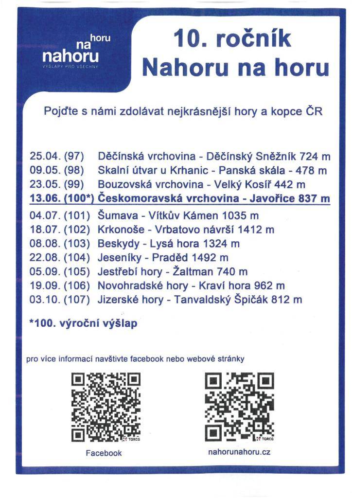 od 25.4. - 3.10.2026   13.6.2026 výstup na Javořici 837 m