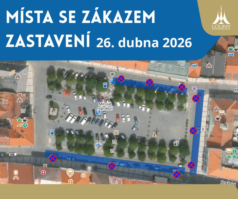 Dne 26. dubna 2026 📅 bude u pobočky ČSOB v Lounech probíhat natáčení reklamy, a to od brzkých ranních hodin až do nočních hodin.  V souvislosti s natáčením dojde k vyparkování jižní části a severní části Mírového náměstí v Lounech. U Mariánského sloupu bude umístěno zázemí filmového štábu 🎥. V ulici Pražská se bude nacházet pohyblivá technika. ℹ️ Děkujeme všem řidičům za respektování zákazů zastavení v centru města.  🚗