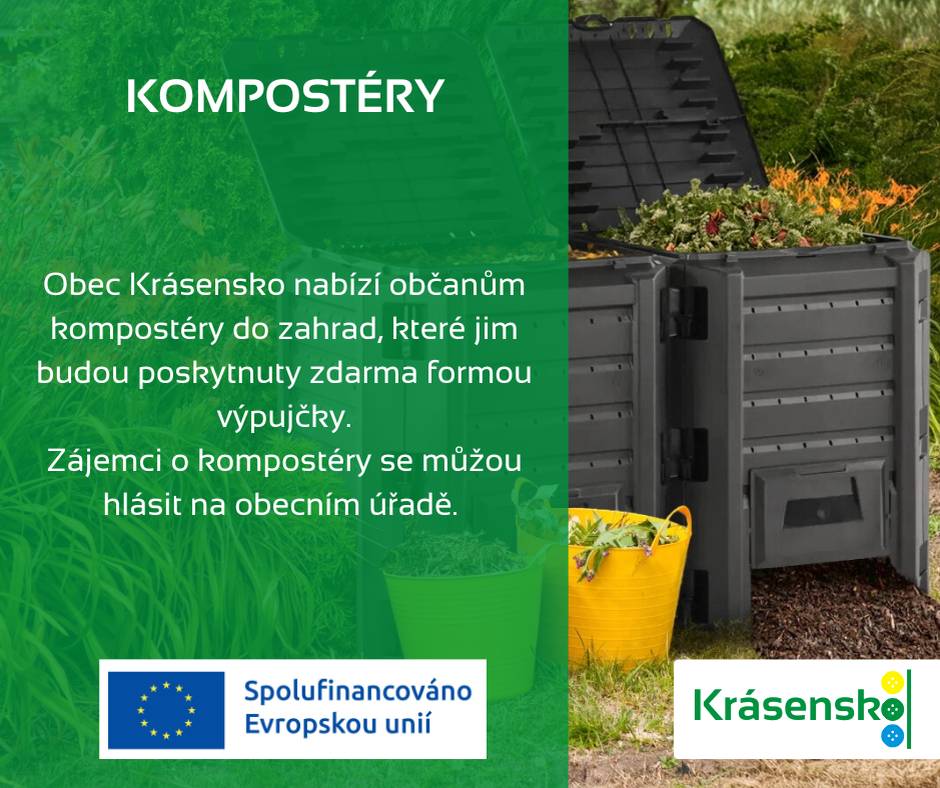Obec Krásensko poskytuje občanům zdarma kompostéry do zahrad formou výpujčky. Zájemci se mohou hlásit na obecním úřadě.