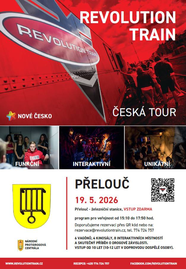 Dne 19. 5. 2026 zavítá do našeho města PROTIDROGOVÝ VLAK.  Vlak navštíví v rámci výuky žáci základních škol.  Pro širokou veřejnost bude vlak otevřený od 15:10 do 17:50 h.